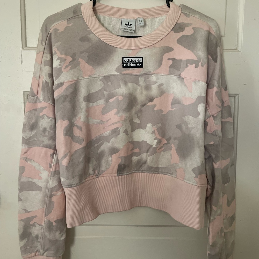 Adidas Pink and Gray Camo Crewneck